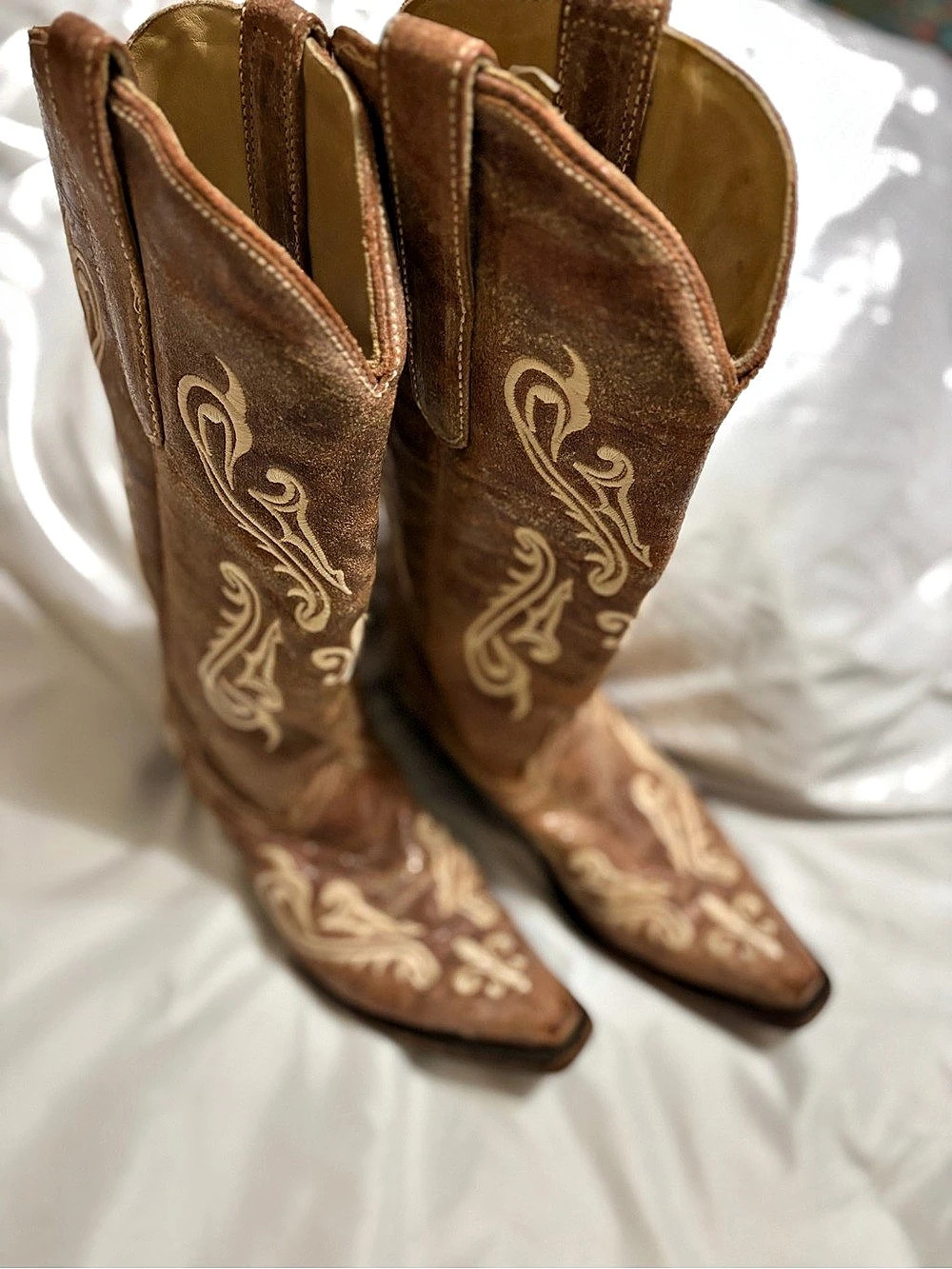 Corral Boots Corral Women's Brown Crater Bone Embroidery Snip Toe Boots A1094